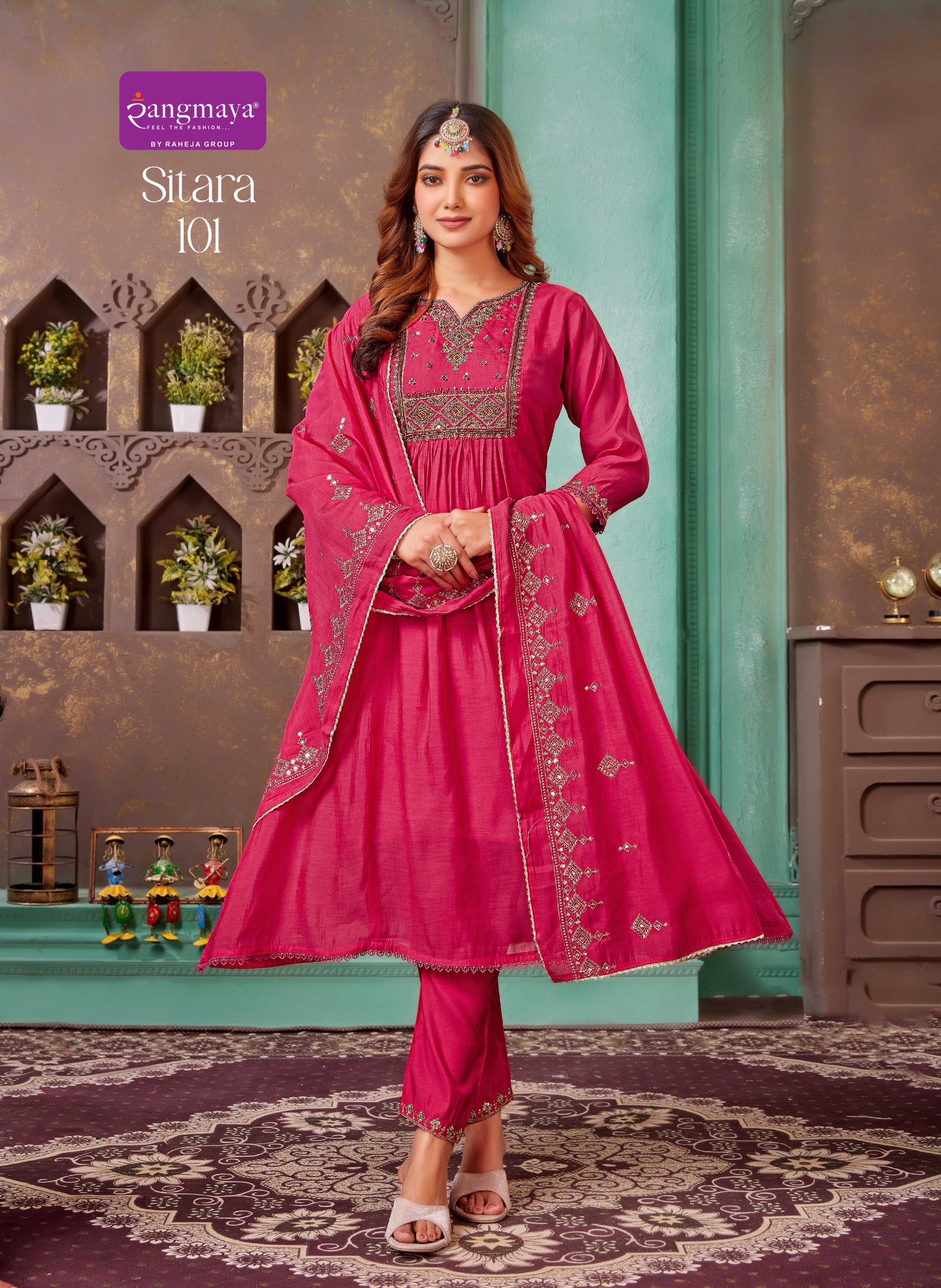 Sitara Magenta Colored Beautiful 3Pc Suit Set