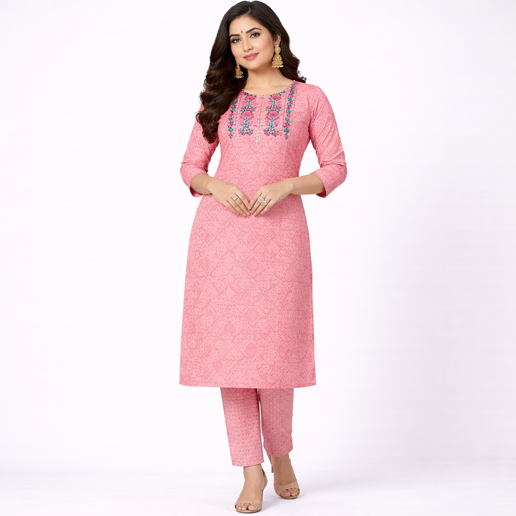 Soft Pink Kurti 2 Pc Set with Embroidery