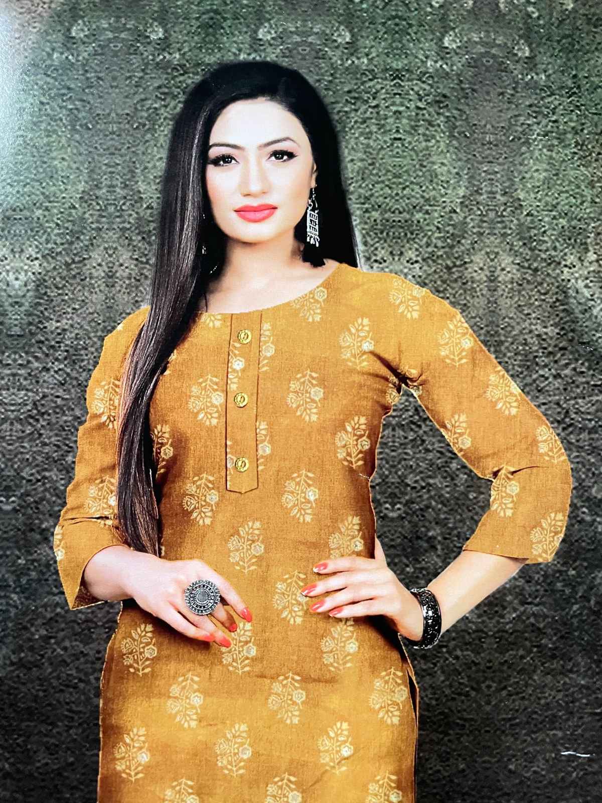 Women Mustard Printed Stylish fancy Kurti