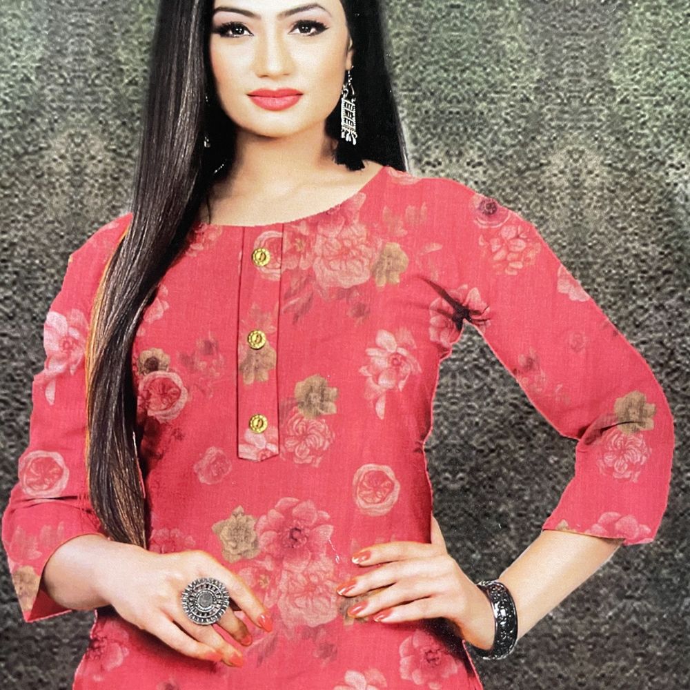 Red Floral Cotton Kurta for Women