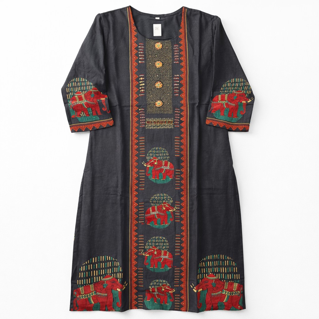 Black Embraided Print Kurta Set with Dupatta