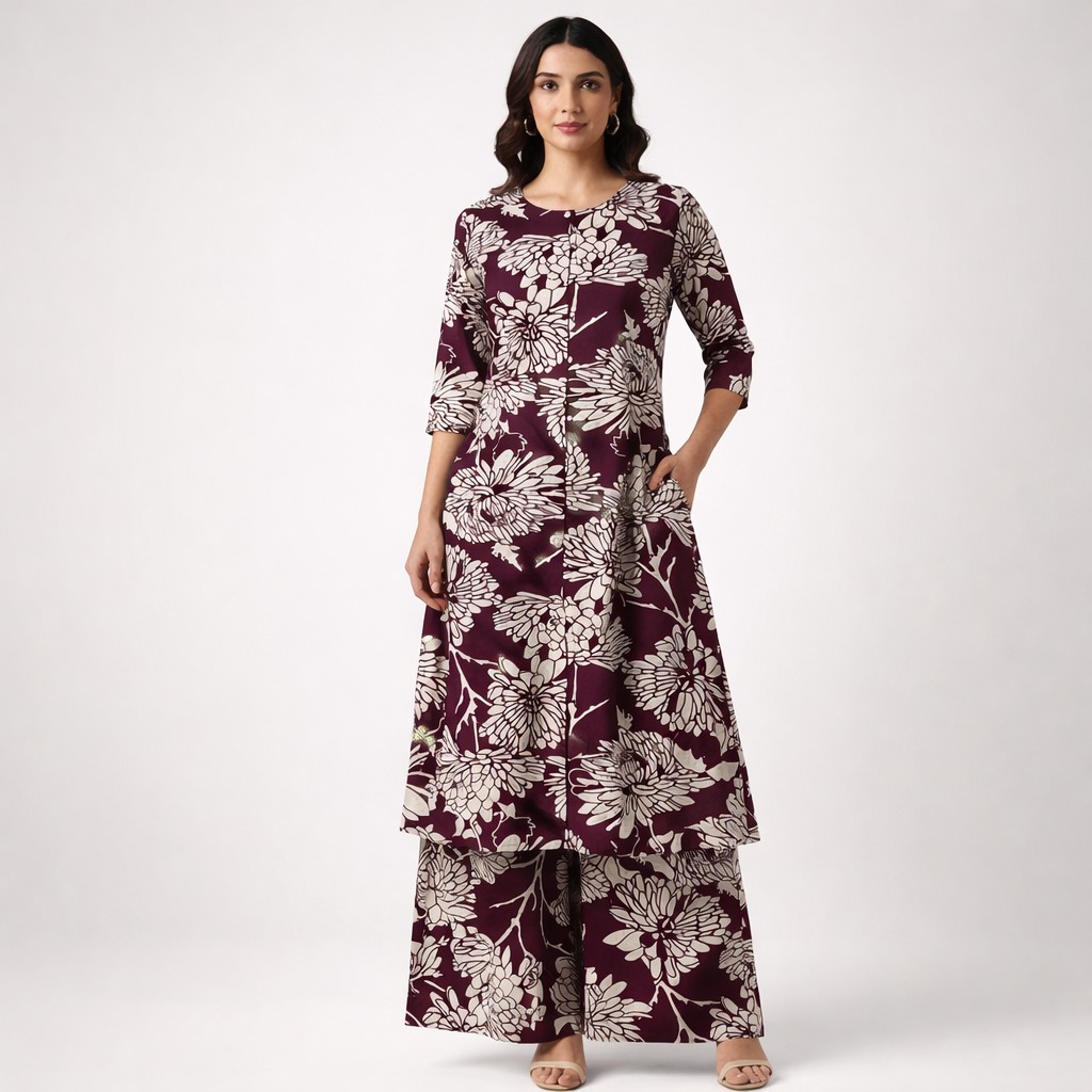 Liva-Two Piece Set with Pocket (Floral Print)